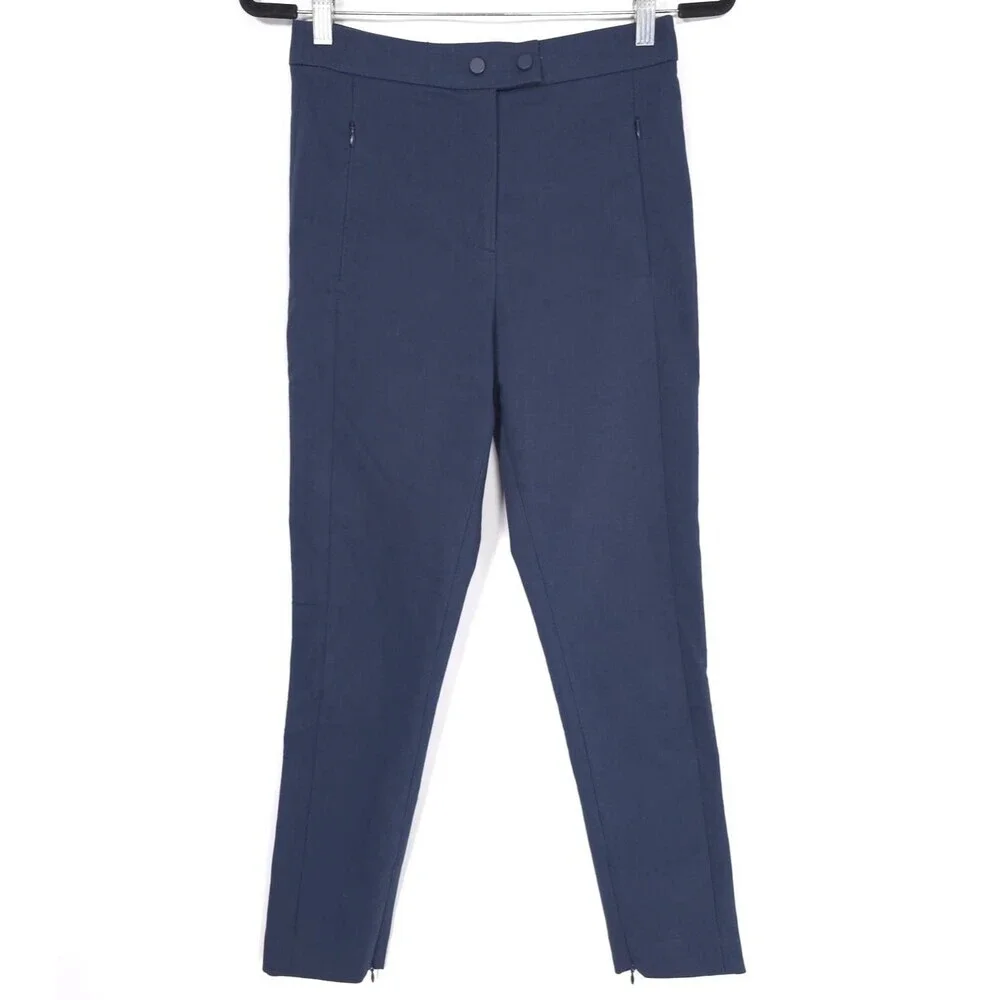WHISTLES Women’s Pants Size 4 Stretch Cotton‎ Navy Trousers Ankle Zip